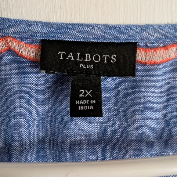 Talbots Blue Chambray Tropical  Embroidered Blouse - Picture 5 of 7